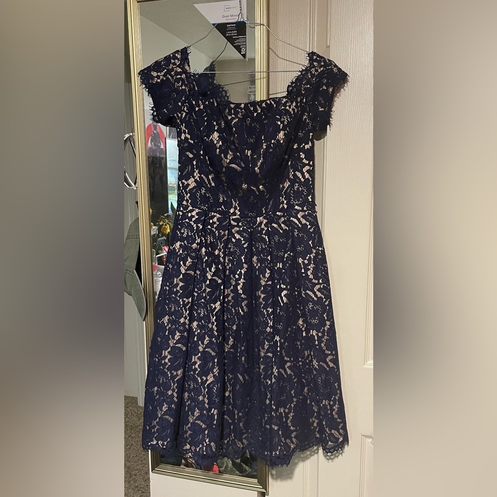 Elegant Navy Lace Dress